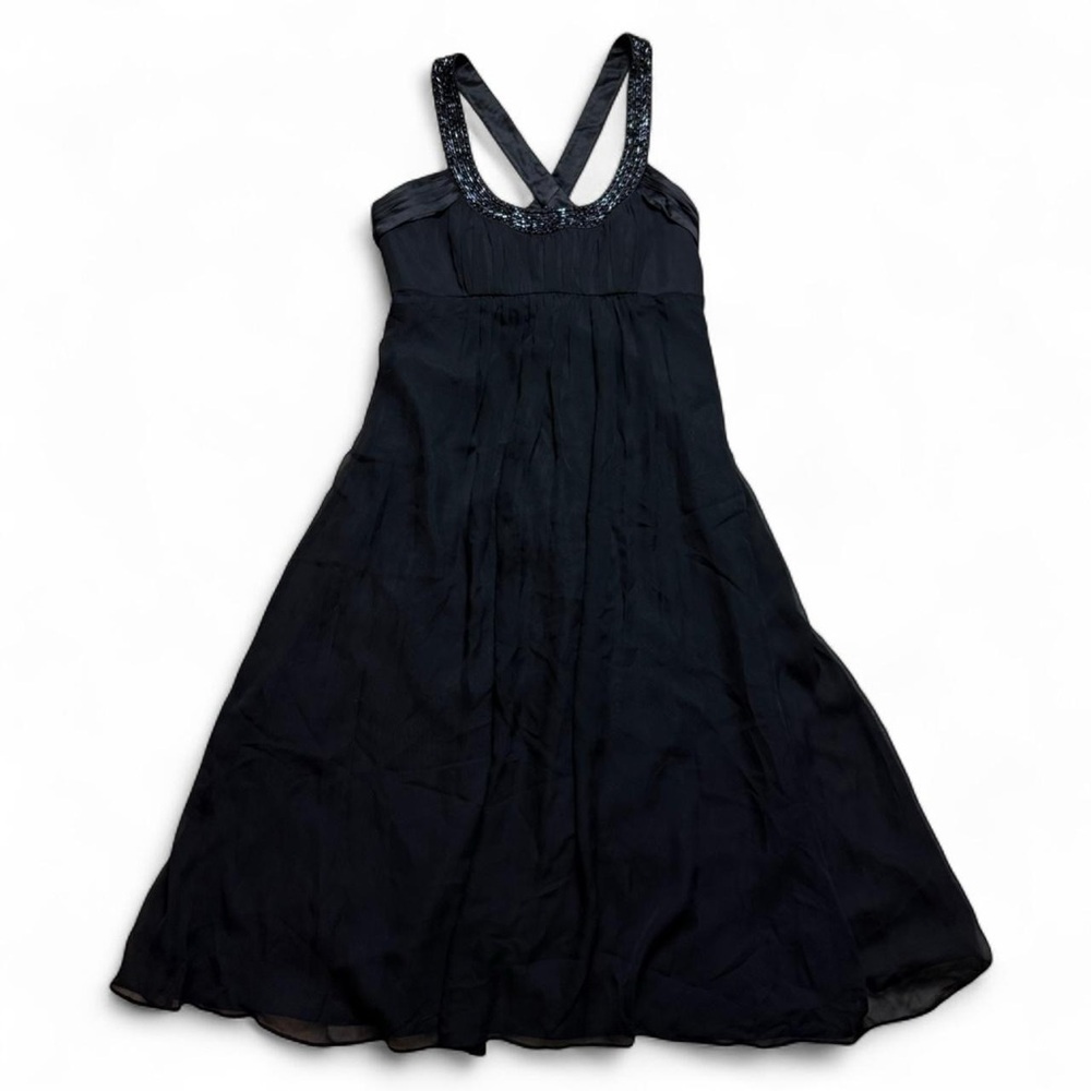 Jones New York Black Silk Midi Dress W/ Sequin Straps Womens Size 6